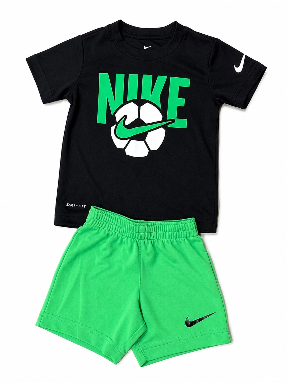 Nike Dri-FIT Toddler Boys 2-Piece Athletic Shorts Set Size 2T Black & Neon Green